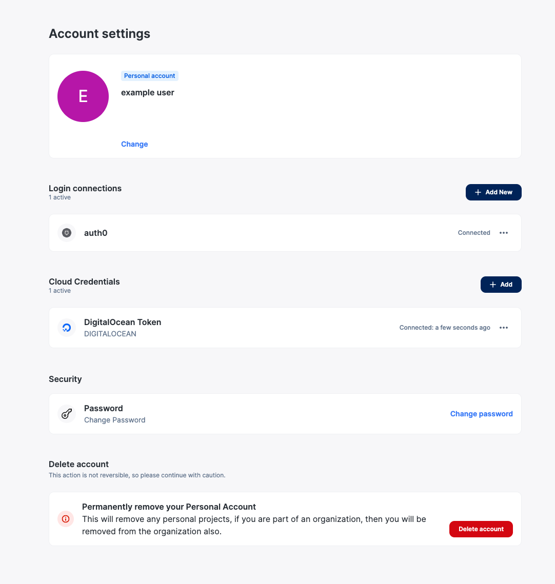 Account settings page with new token