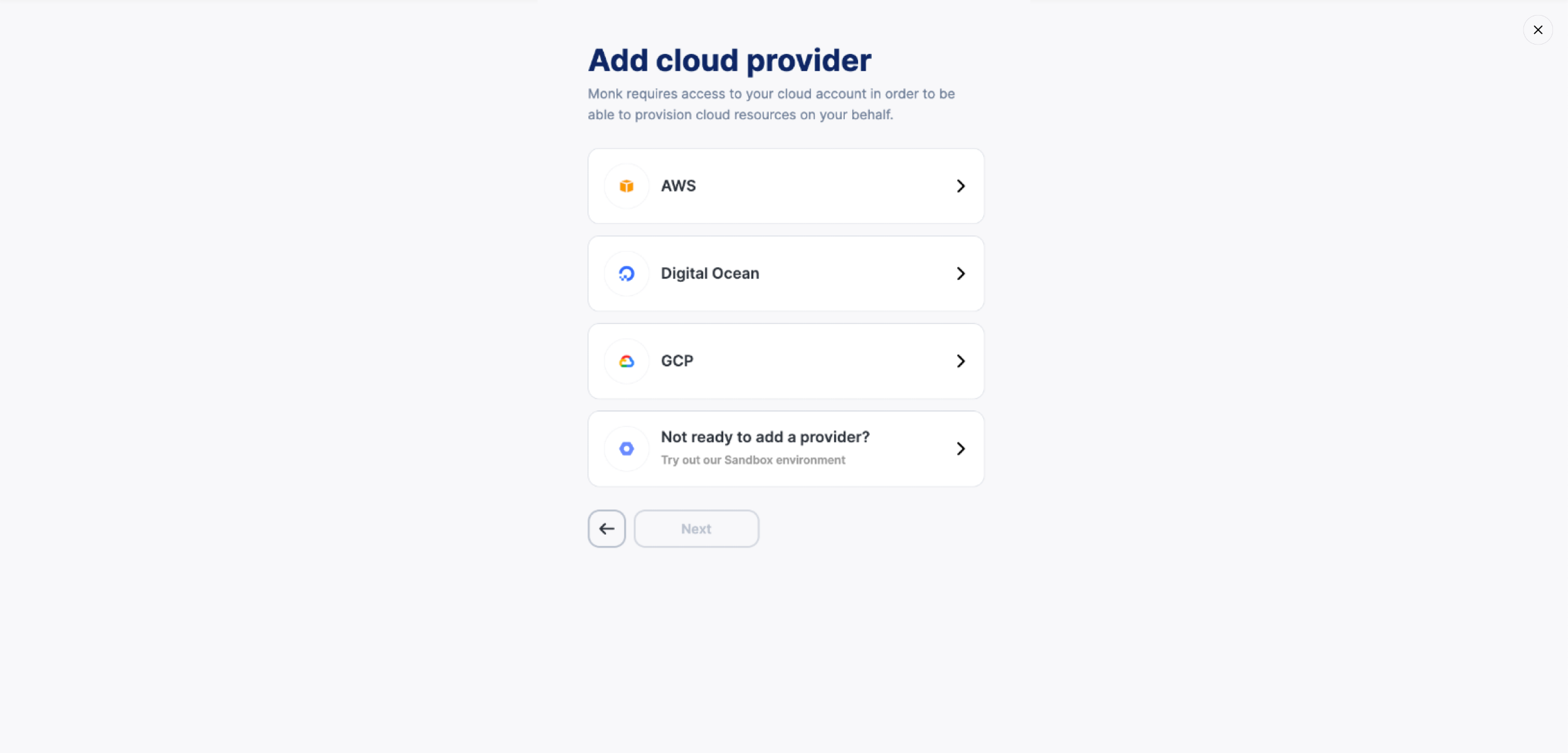 Add cloud provider selector